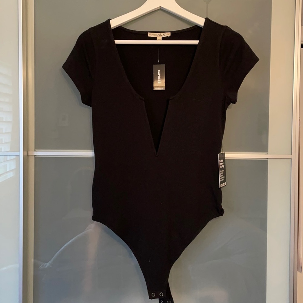 NWT Express black bodysuit with low v-neck